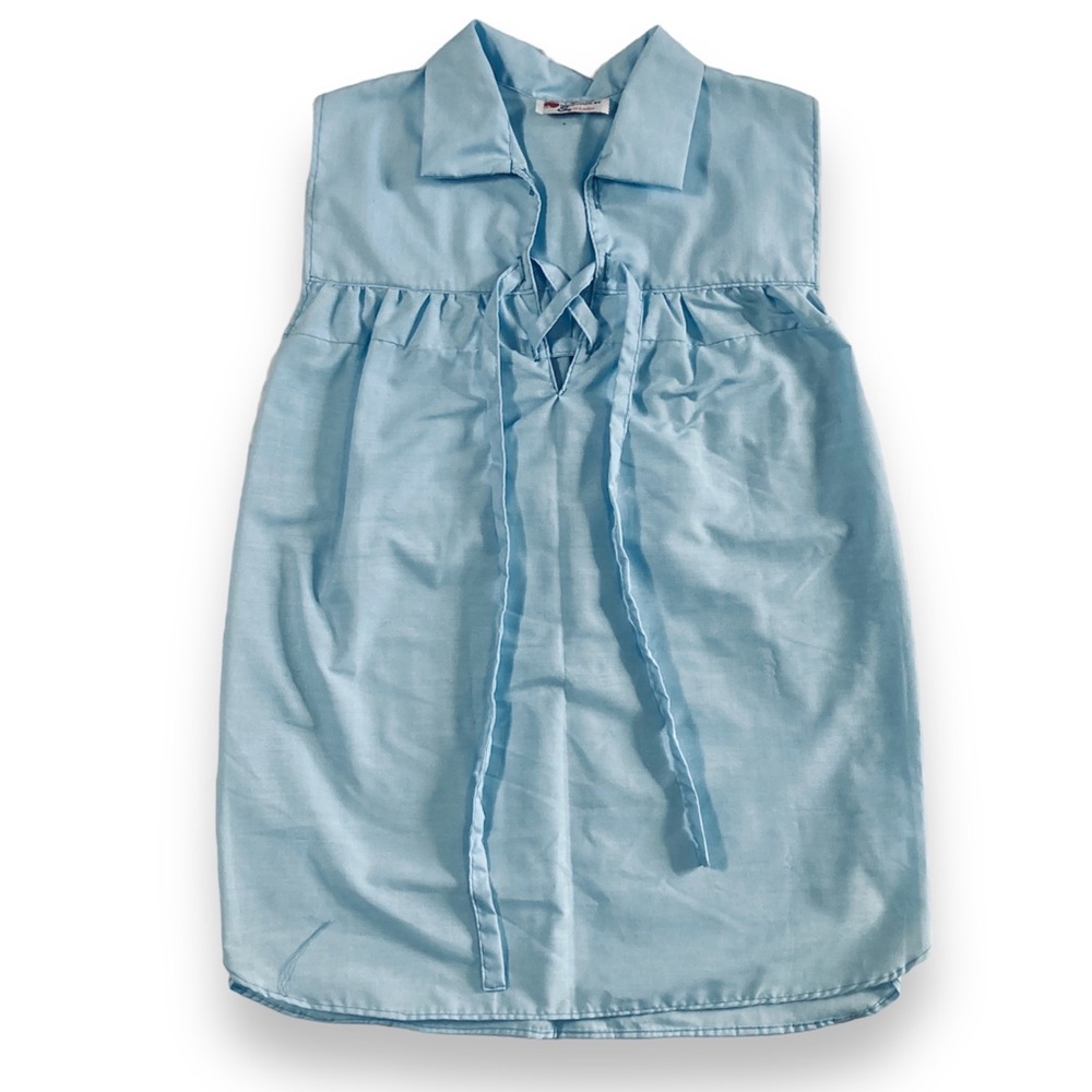 Light Blue Handmade Women's Sleeveless Renaissance Tunic V Neck Tie Up Loose